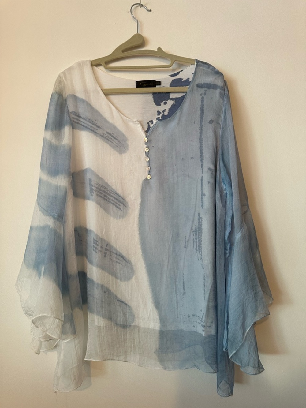 Goa Sheer Light Blue & White Button-Front Blouse